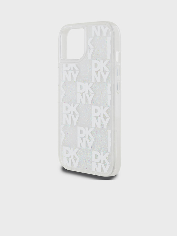 DKNY Liquid Glitter Checkered Pattern zadný kryt pre iPhone 15 Transparent DKNY