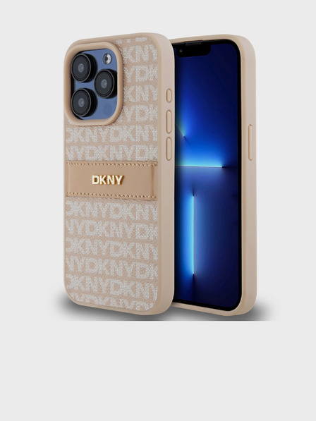 DKNY PU kožený zadný kryt s opakujúcim sa vzorom Tonal Stripe pre iPhone 14 Pro Max Pink DKNY