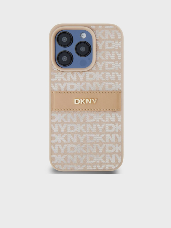 DKNY PU kožený zadný kryt s opakujúcim sa vzorom Tonal Stripe pre iPhone 14 Pro Max Pink DKNY