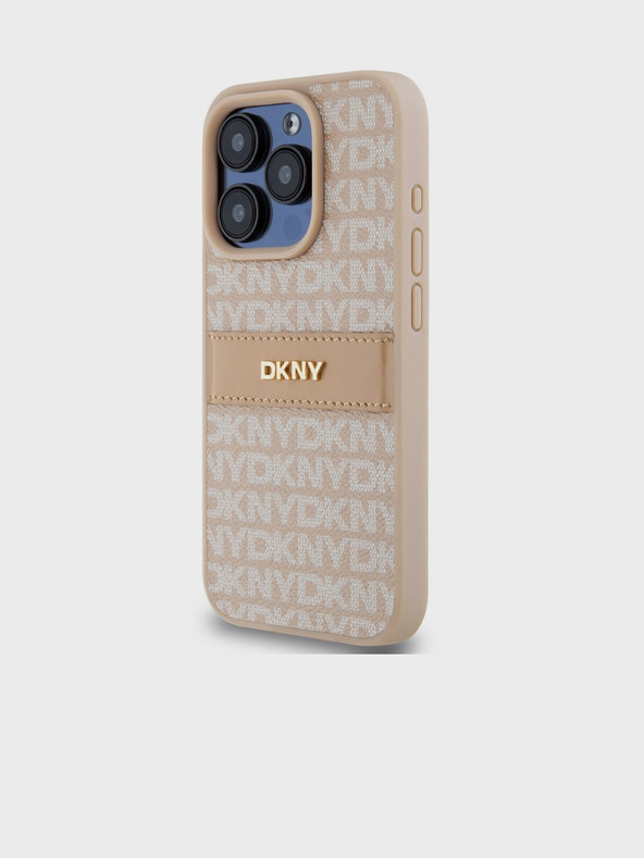 DKNY PU kožený zadný kryt s opakujúcim sa vzorom Tonal Stripe pre iPhone 14 Pro Max Pink DKNY