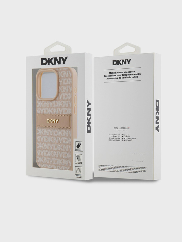 DKNY PU kožený zadný kryt s opakujúcim sa vzorom Tonal Stripe pre iPhone 14 Pro Max Pink DKNY