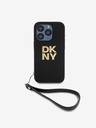 DKNY PU kožený zadný kryt s logom Stack Wrist Strap pre iPhone 15 Pro Black DKNY