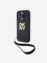DKNY PU kožený zadný kryt s logom Stack Wrist Strap pre iPhone 15 Pro Black DKNY