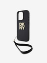 DKNY PU kožený zadný kryt s logom Stack Wrist Strap pre iPhone 15 Pro Black DKNY