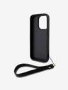 DKNY PU kožený zadný kryt s logom Stack Wrist Strap pre iPhone 15 Pro Black DKNY