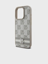 DKNY PU kožený zadný kryt so šachovnicovým vzorom a pruhmi pre iPhone 15 Pro Max Beige DKNY