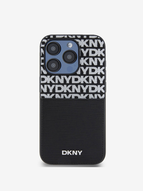 DKNY PU kožený zadný kryt Repeat Pattern Card Pocket pre iPhone 15 Pro Max Black DKNY