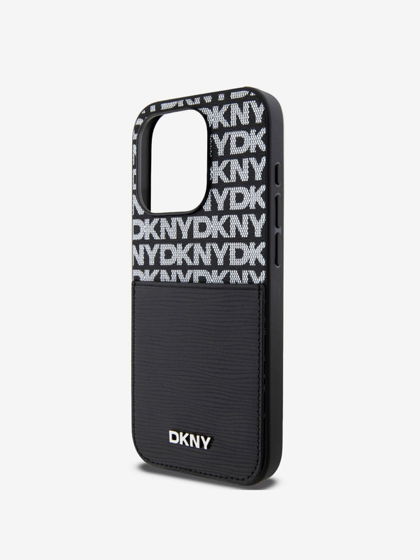 DKNY PU kožený zadný kryt Repeat Pattern Card Pocket pre iPhone 15 Pro Max Black DKNY