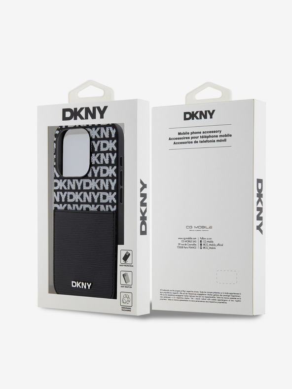 DKNY PU kožený zadný kryt Repeat Pattern Card Pocket pre iPhone 15 Pro Max Black DKNY