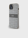 DKNY PU kožený zadný kryt Repeat Pattern Tonal Stripe pre iPhone 14 Beige DKNY