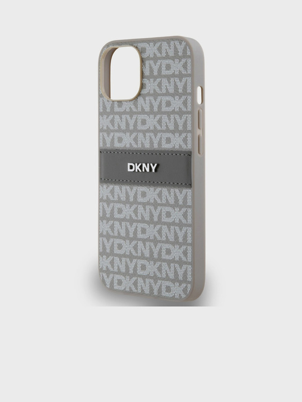 DKNY PU kožený zadný kryt Repeat Pattern Tonal Stripe pre iPhone 14 Beige DKNY