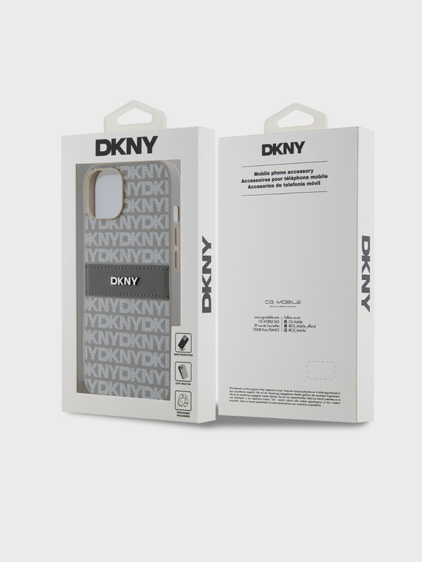 DKNY PU kožený zadný kryt Repeat Pattern Tonal Stripe pre iPhone 14 Beige DKNY