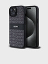 DKNY PU kožený zadný kryt Repeat Pattern Tonal Stripe pre iPhone 15 Black DKNY