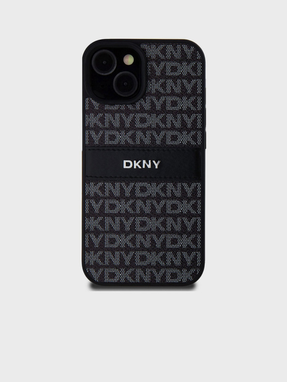 DKNY PU kožený zadný kryt Repeat Pattern Tonal Stripe pre iPhone 15 Black DKNY