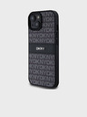 DKNY PU kožený zadný kryt Repeat Pattern Tonal Stripe pre iPhone 15 Black DKNY