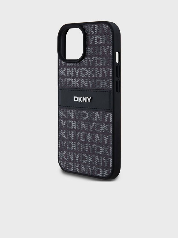 DKNY PU kožený zadný kryt Repeat Pattern Tonal Stripe pre iPhone 15 Black DKNY