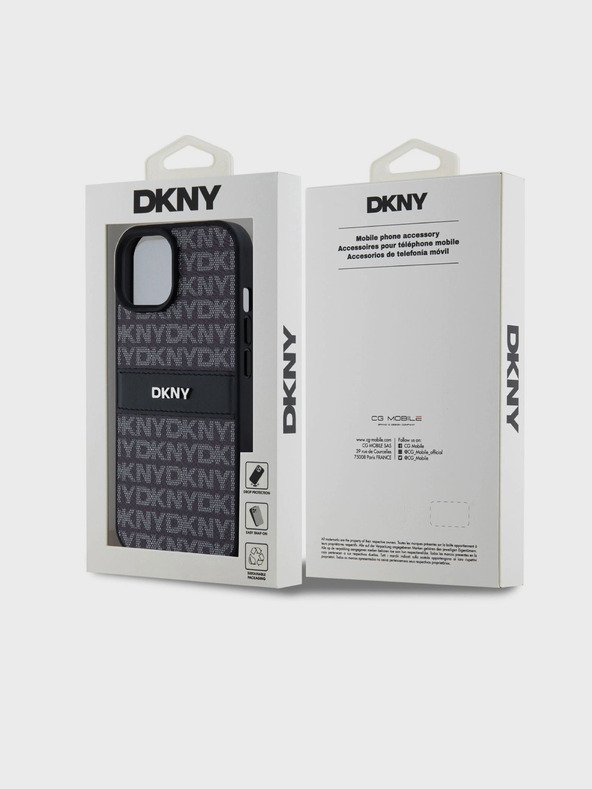 DKNY PU kožený zadný kryt Repeat Pattern Tonal Stripe pre iPhone 15 Black DKNY