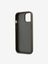 DKNY PU kožený zadný kryt s logom Stack Wrist Strap pre iPhone 14 Brown DKNY