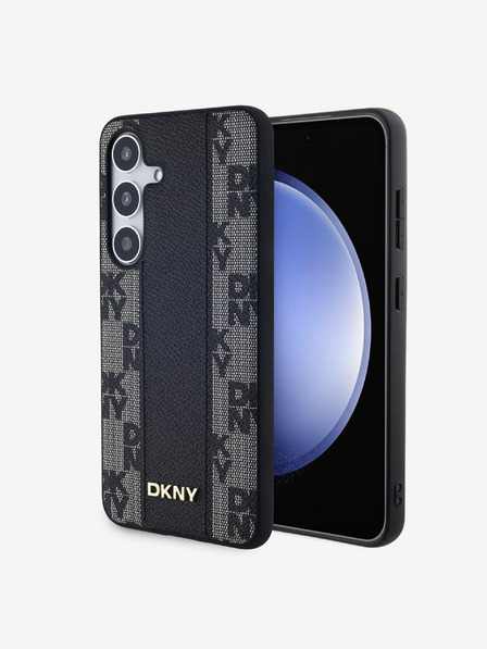 DKNY PU kožený károvaný vzor Magsafe zadný kryt pre Samsung Galaxy S24 čierny DKNY