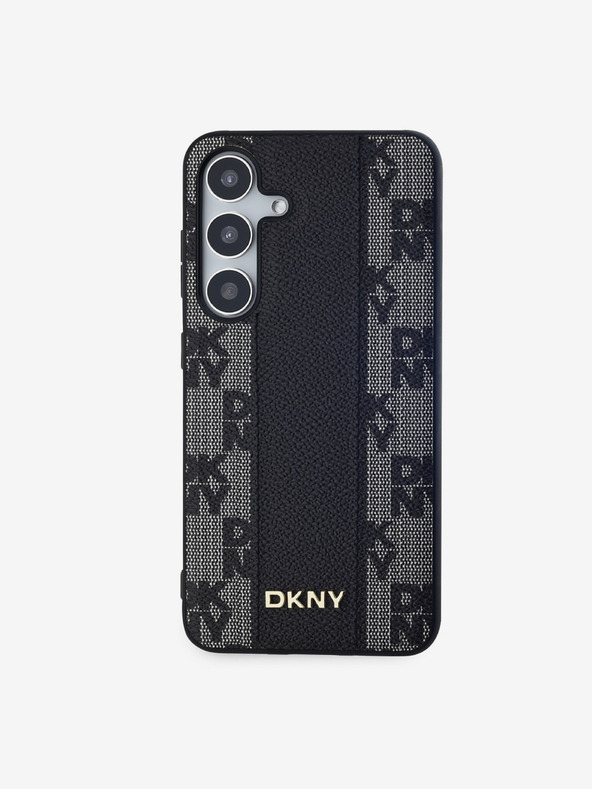 DKNY PU kožený károvaný vzor Magsafe zadný kryt pre Samsung Galaxy S24 čierny DKNY