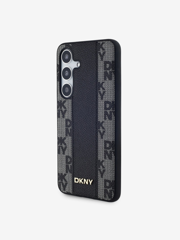 DKNY PU kožený károvaný vzor Magsafe zadný kryt pre Samsung Galaxy S24 čierny DKNY