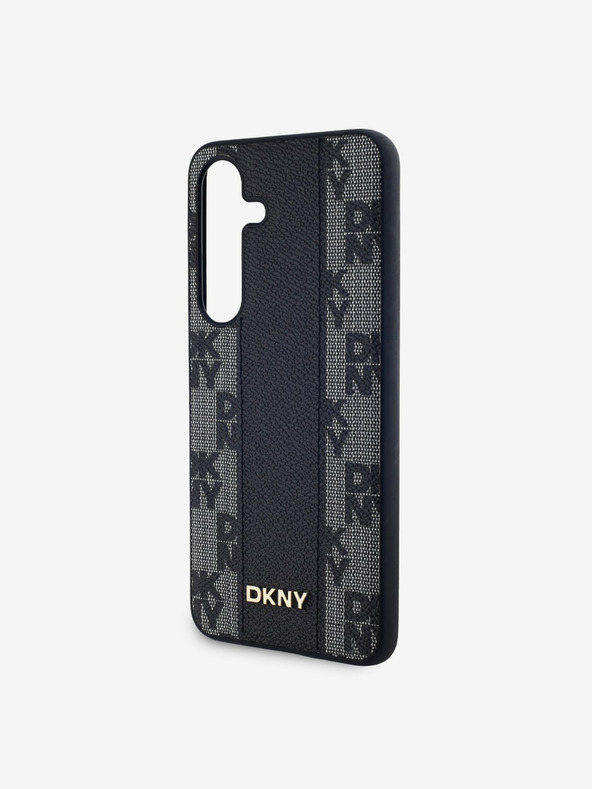 DKNY PU kožený károvaný vzor Magsafe zadný kryt pre Samsung Galaxy S24 čierny DKNY