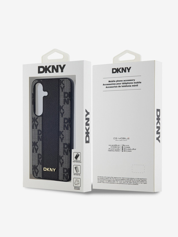 DKNY PU kožený károvaný vzor Magsafe zadný kryt pre Samsung Galaxy S24 čierny DKNY