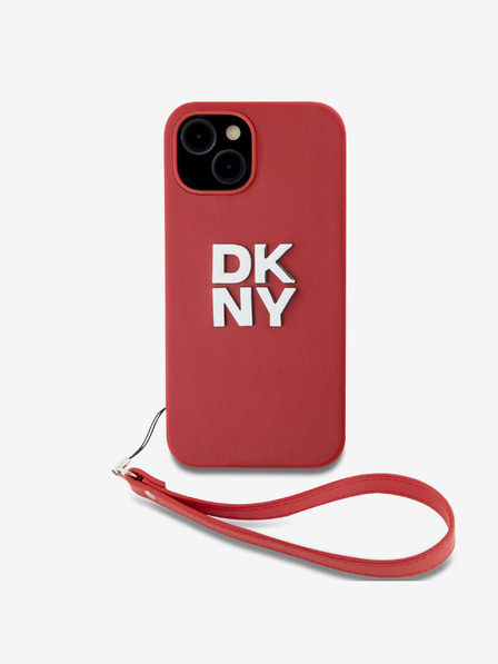DKNY PU kožený zadný kryt s logom na zápästie pre iPhone 13 červený DKNY