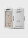 DKNY PU kožený zadný kryt so šachovnicovým vzorom a pruhmi pre iPhone 13 Pro Pink DKNY