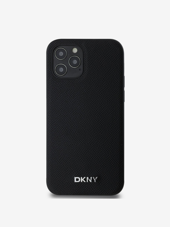 DKNY PU koža Strieborné kovové logo Magsafe zadný kryt pre iPhone 12/12 Pro čierny DKNY