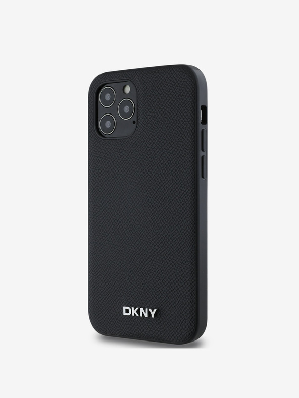 DKNY PU koža Strieborné kovové logo Magsafe zadný kryt pre iPhone 12/12 Pro čierny DKNY