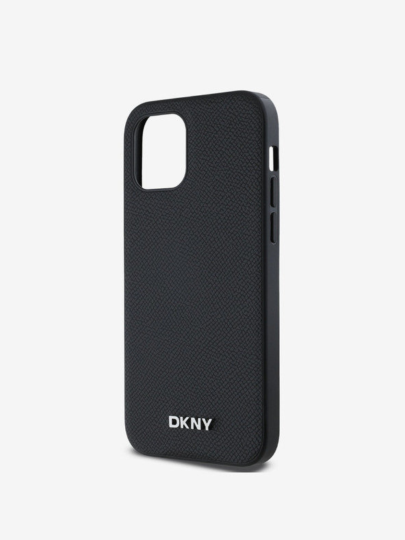 DKNY PU koža Strieborné kovové logo Magsafe zadný kryt pre iPhone 12/12 Pro čierny DKNY