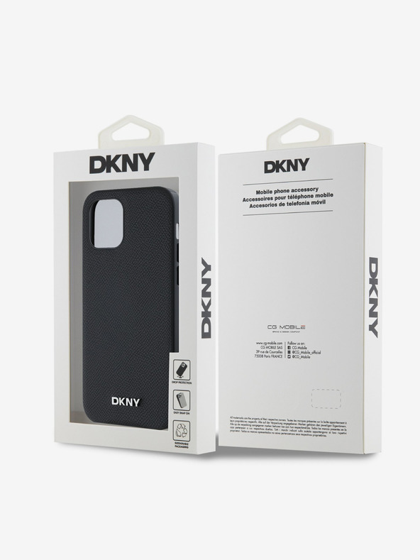DKNY PU koža Strieborné kovové logo Magsafe zadný kryt pre iPhone 12/12 Pro čierny DKNY