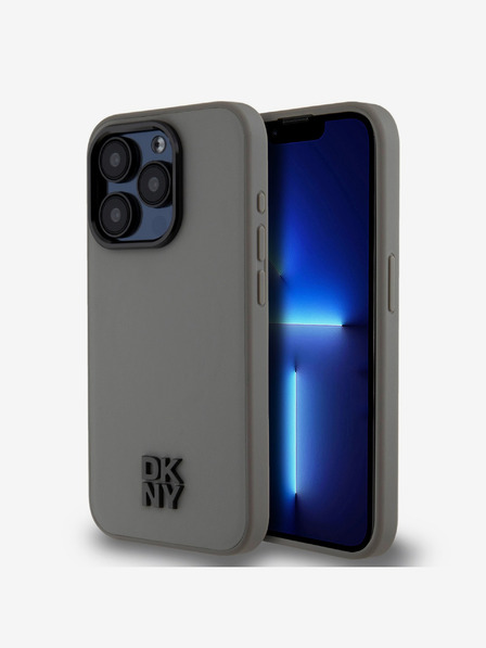 DKNY PU kožený zadný kryt s logom Magsafe pre iPhone 15 Pro Max sivý DKNY