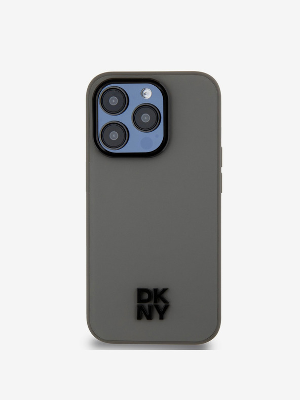 DKNY PU kožený zadný kryt s logom Magsafe pre iPhone 15 Pro Max sivý DKNY