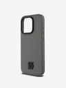 DKNY PU kožený zadný kryt s logom Magsafe pre iPhone 15 Pro Max sivý DKNY