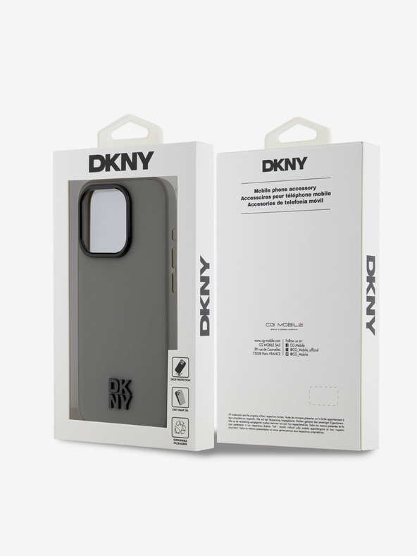 DKNY PU kožený zadný kryt s logom Magsafe pre iPhone 15 Pro Max sivý DKNY