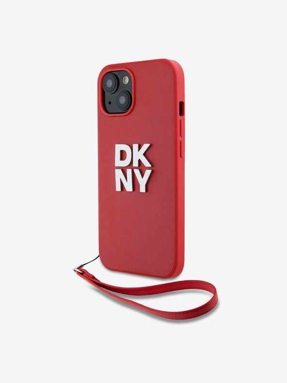 DKNY PU kožený zadný kryt s logom na zápästie pre iPhone 14 červený DKNY