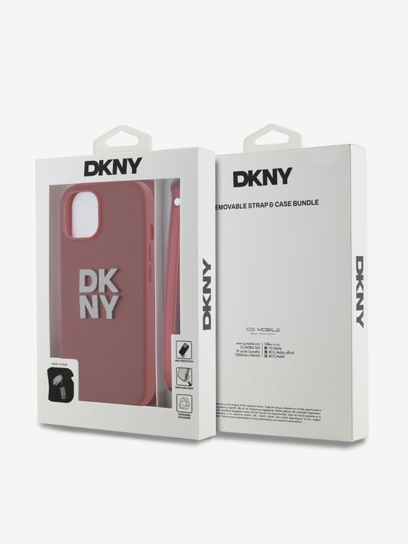 DKNY PU kožený zadný kryt s logom na zápästie pre iPhone 14 červený DKNY