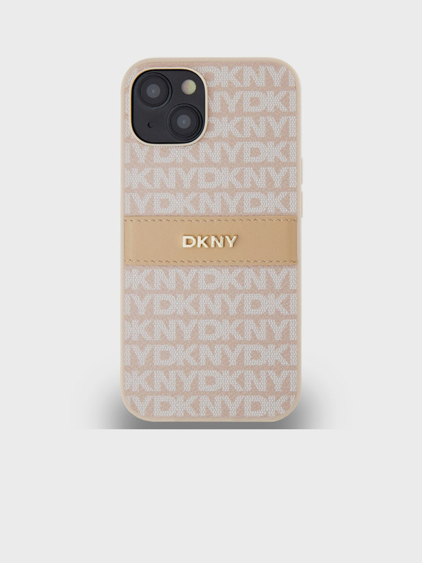 DKNY PU kožený zadný kryt s opakujúcim sa vzorom Tonal Stripe pre iPhone 14 Pink DKNY