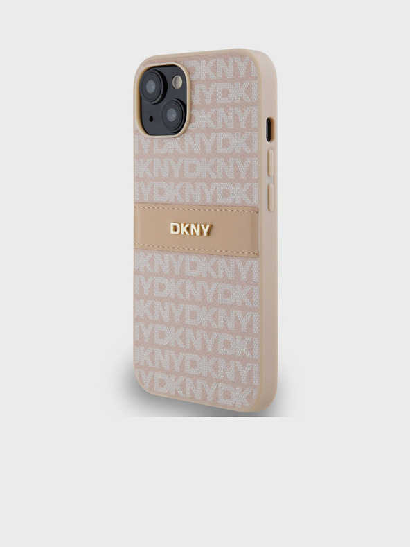DKNY PU kožený zadný kryt s opakujúcim sa vzorom Tonal Stripe pre iPhone 14 Pink DKNY