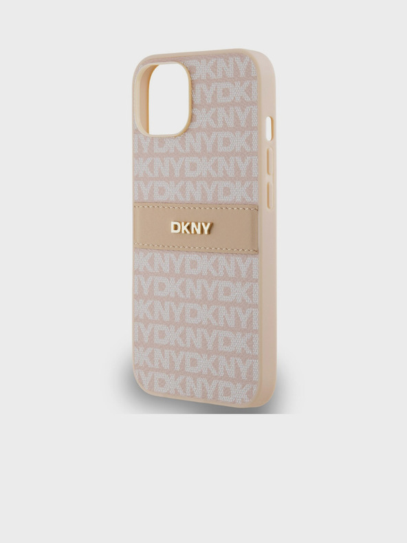 DKNY PU kožený zadný kryt s opakujúcim sa vzorom Tonal Stripe pre iPhone 14 Pink DKNY