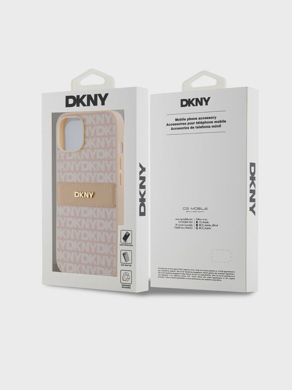 DKNY PU kožený zadný kryt s opakujúcim sa vzorom Tonal Stripe pre iPhone 14 Pink DKNY