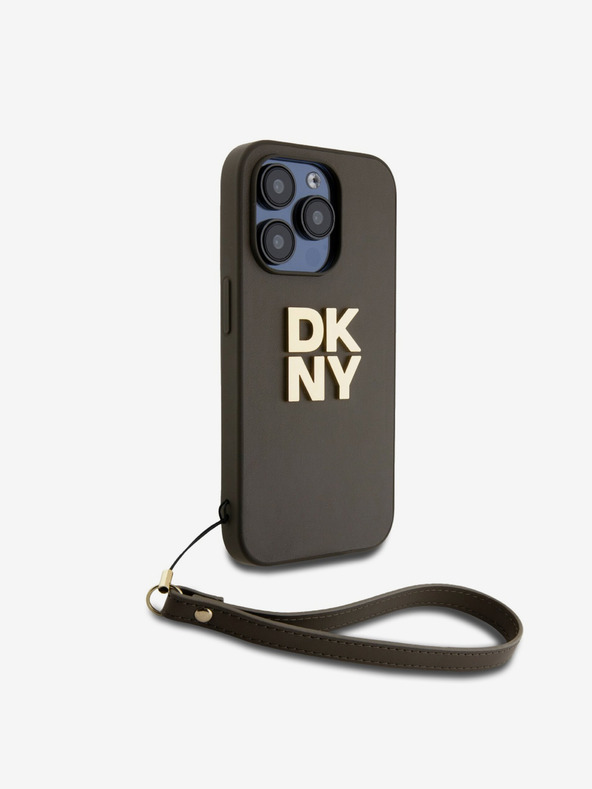 DKNY PU kožený zadný kryt na iPhone 14 Pro hnedý DKNY