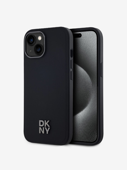 DKNY Zadný kryt PU Leather Stack Logo Magsafe pre iPhone 15 Black DKNY