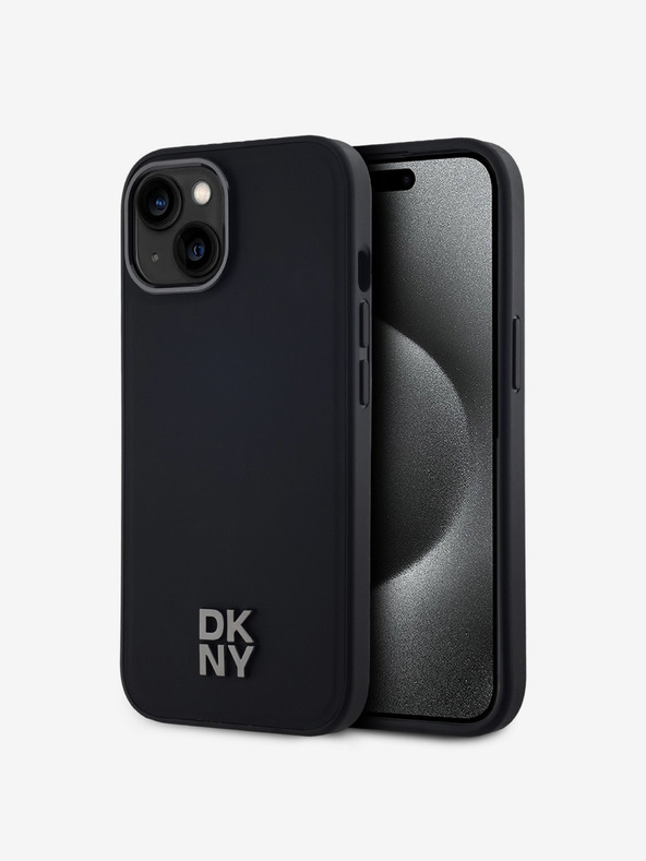 DKNY Zadný kryt PU Leather Stack Logo Magsafe pre iPhone 15 Black DKNY