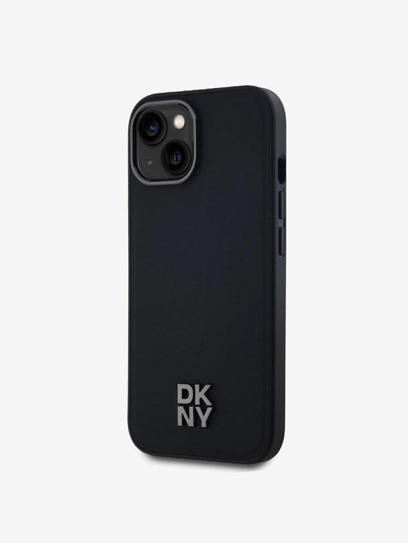DKNY Zadný kryt PU Leather Stack Logo Magsafe pre iPhone 15 Black DKNY