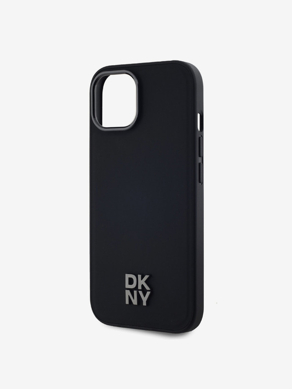 DKNY Zadný kryt PU Leather Stack Logo Magsafe pre iPhone 15 Black DKNY