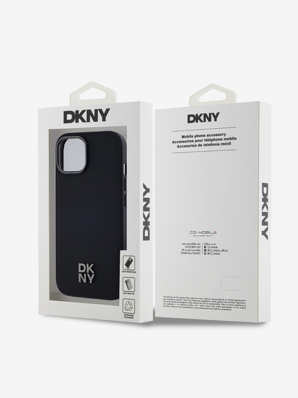 DKNY Zadný kryt PU Leather Stack Logo Magsafe pre iPhone 15 Black DKNY