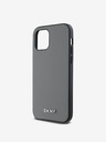 DKNY PU kožený strieborný kovový zadný kryt s logom Magsafe pre iPhone 12/12 Pro sivý DKNY